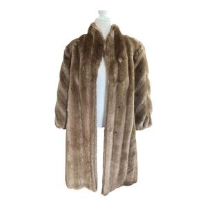 Vintage Womens Faux Fur Ankle Length Coat 80s/90s Brown Eveningwear